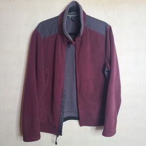 Tek Gear Mens Fleece Jacket Full Zip Gray Maroon Outdoor Activewear